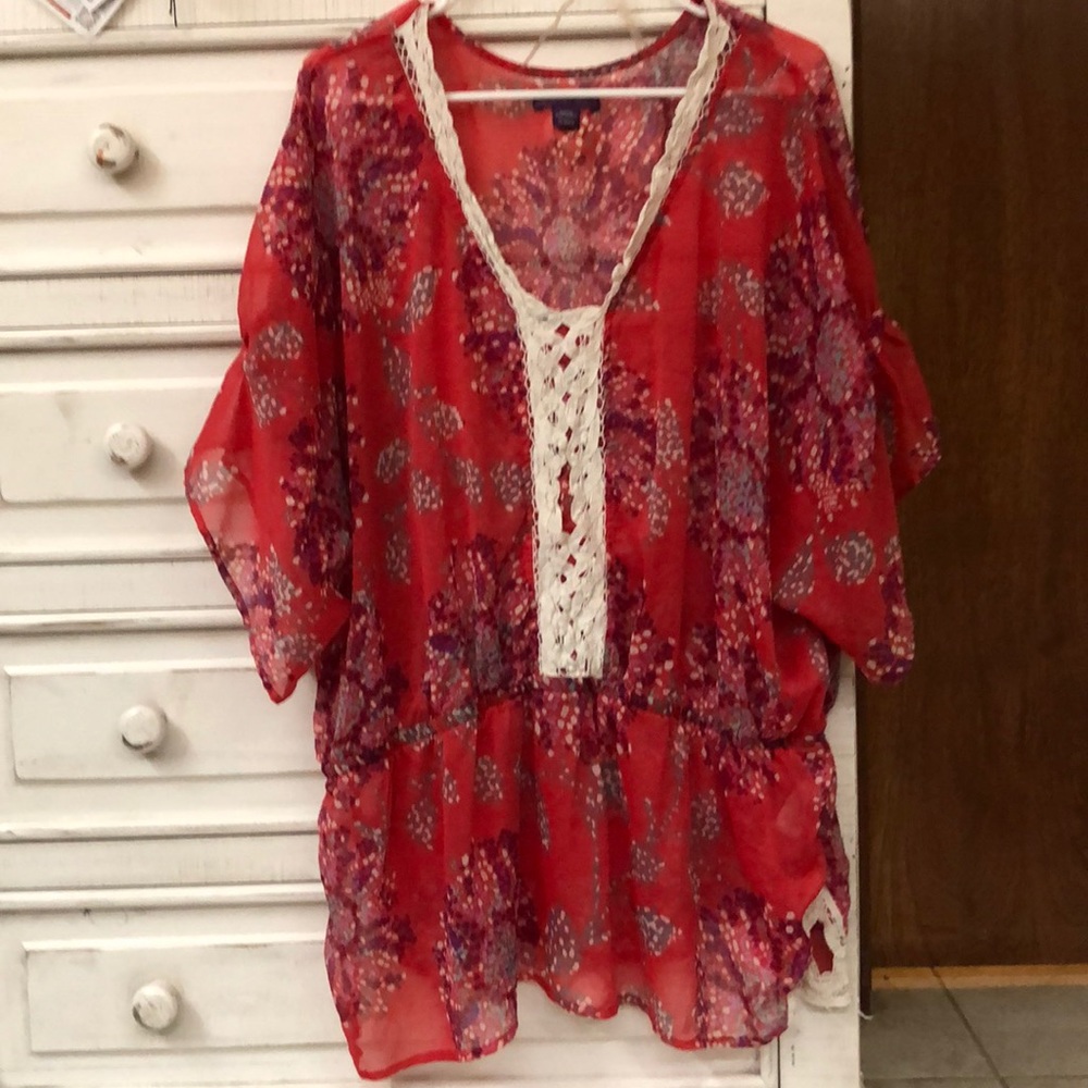 Sheer Red Patterned Top